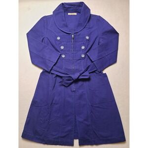 Tullette S Coat Dress Military Aesthetic Purple Cotton Zip Front Belted Luxury